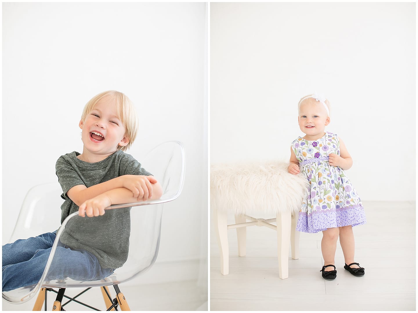 Siblings pose for portraits in studio. Photos by Tiffany Hix Photography.