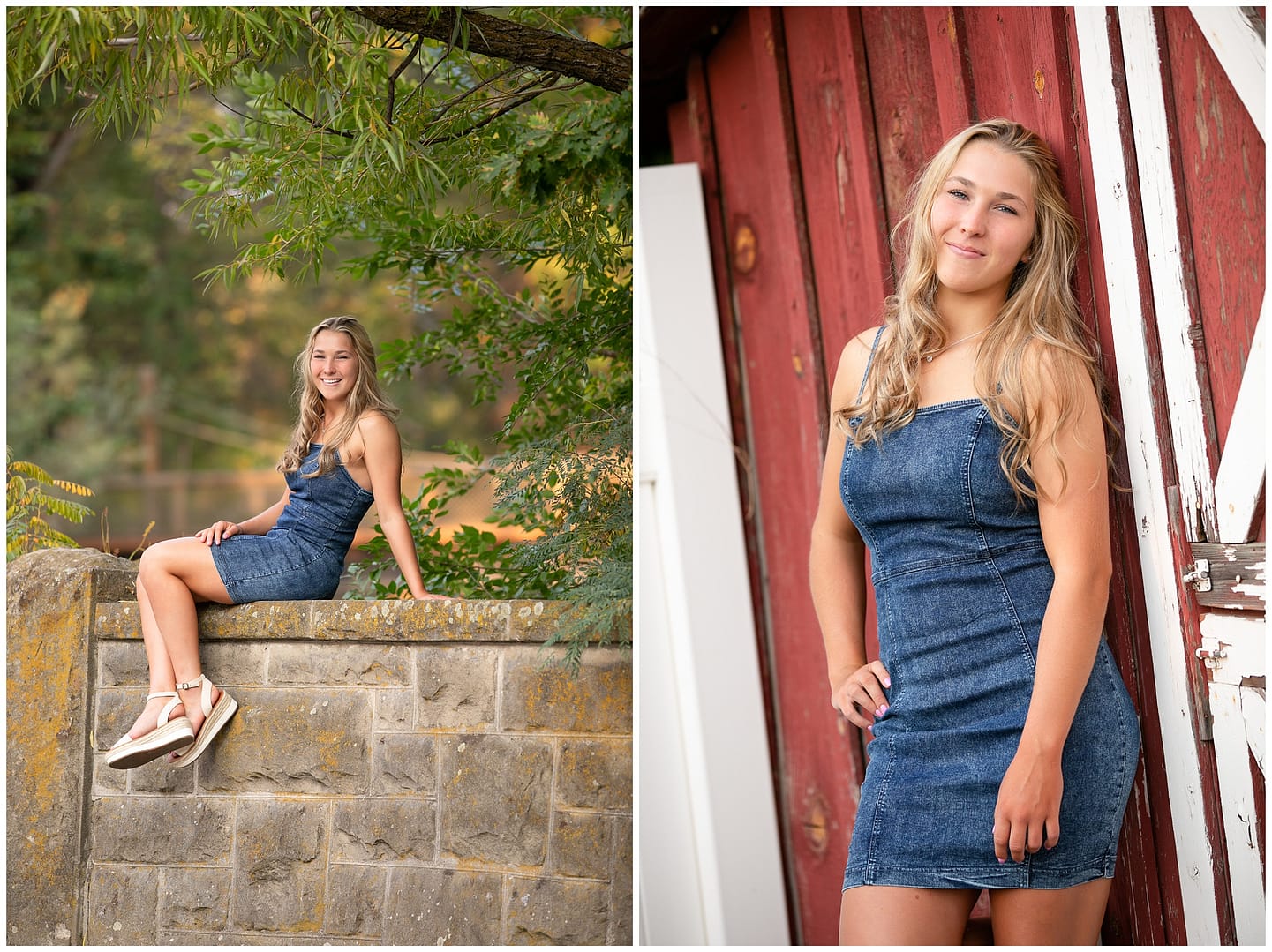 Young girl in denim dress poses for photograph. Photo by Tiffany Hix Photography.