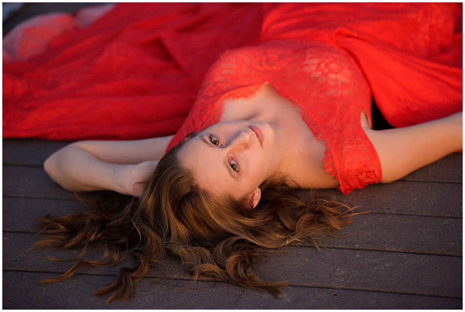 Boise senior portrait in red dress. Photos by Tiffany Hix Photography.