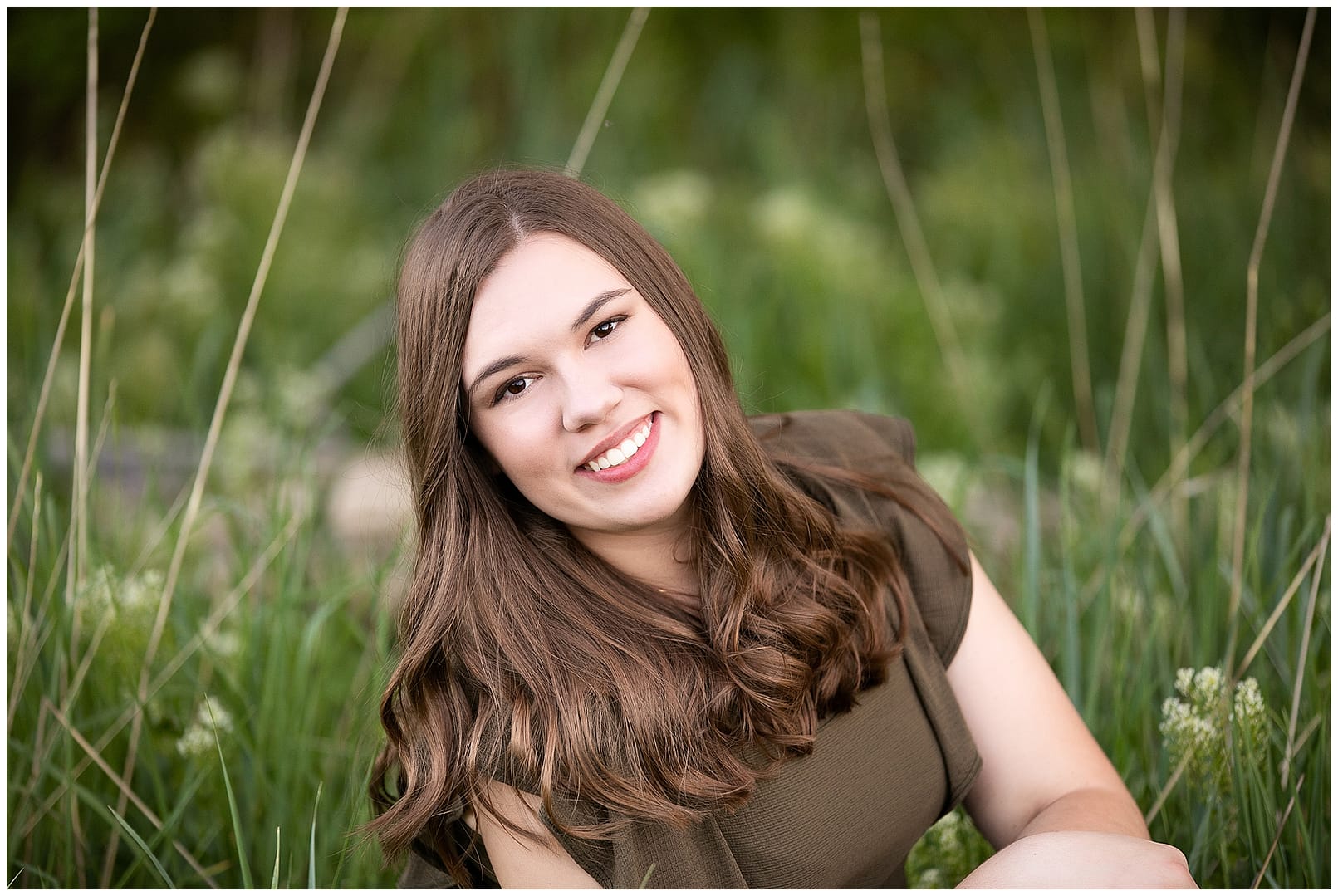 Outdoor Senior Headshot in field during Boise Senior Session. Photos by Tiffany Hix.
