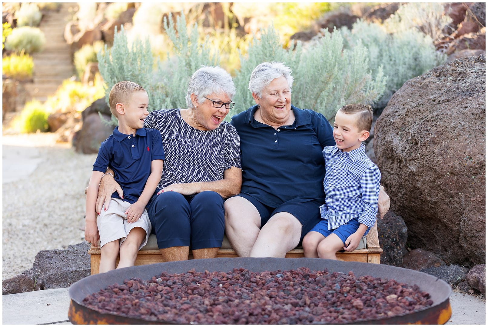 Grandparents in Boise laugh with their grandsons. Photo by Tiffany Hix Photography.
