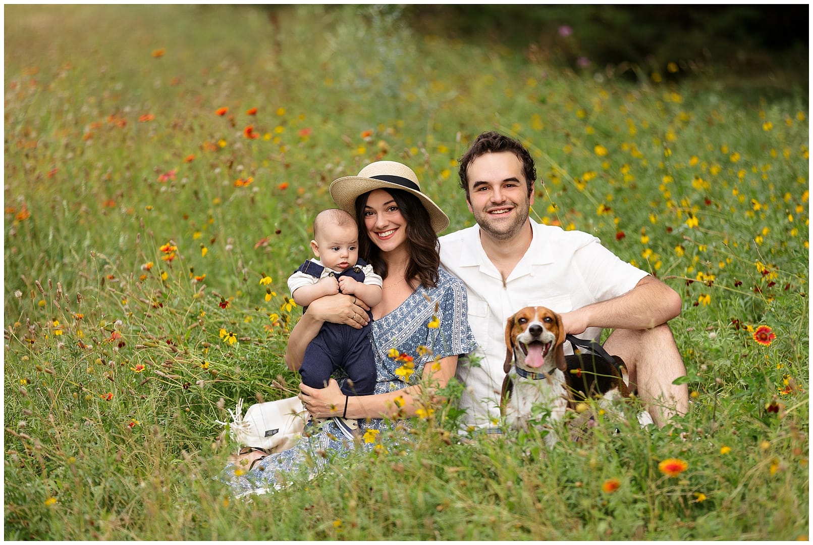 Boise family smiles among the wildflowers. Photo by Tiffany Hix Photography.
