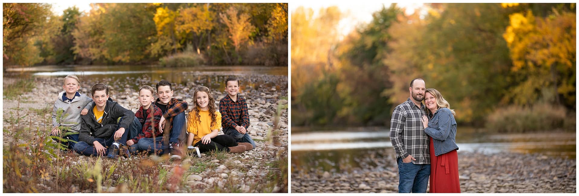 Six children in group photograph at the Boise River. Photos by Tiffany Hix Photography.