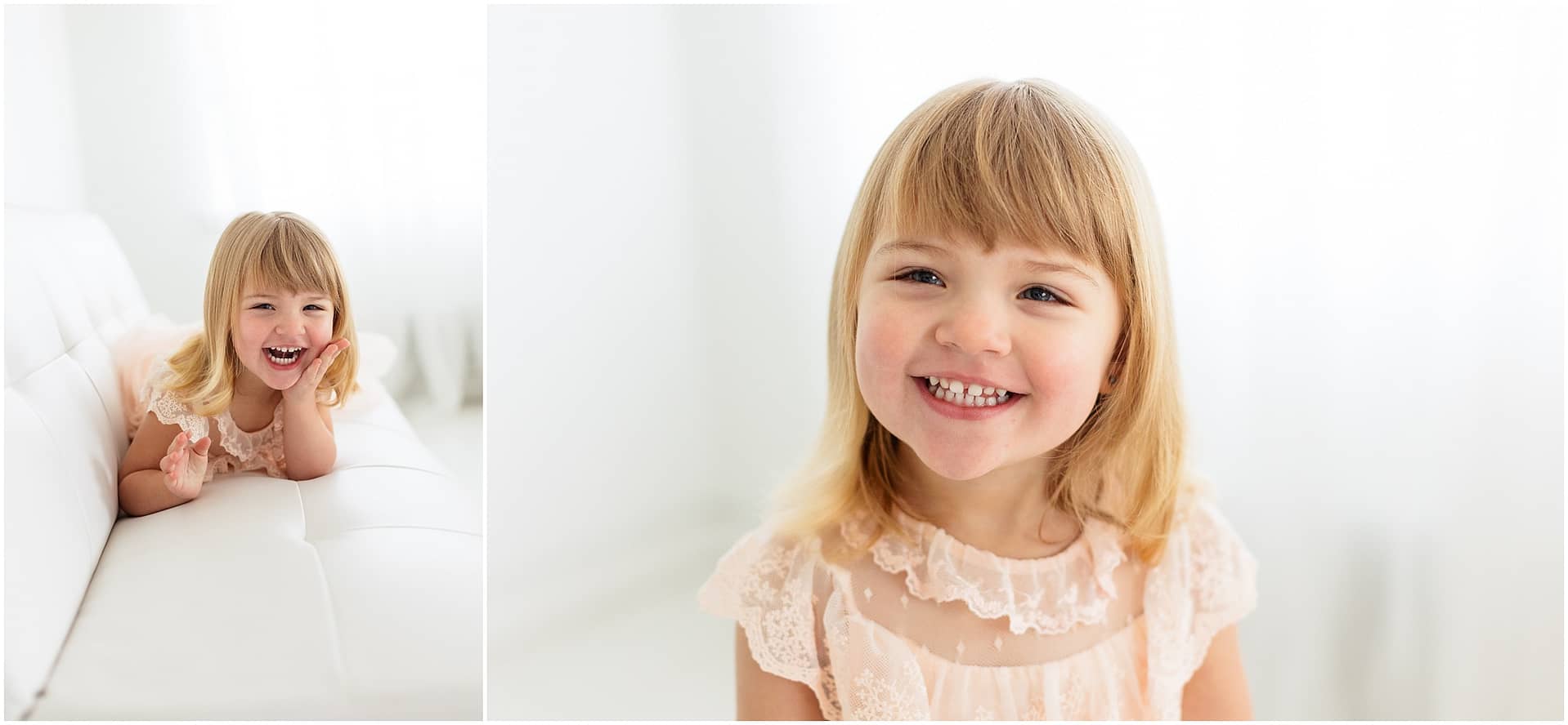 Little girl giggles during childhood portrait session. Photo by Tiffany Hix Photography.