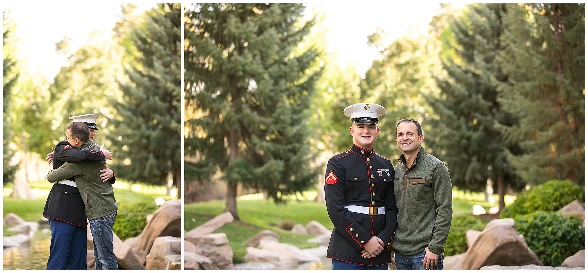 Young man embraces father prior to deployment. Photos by Tiffany Hix Photography.
