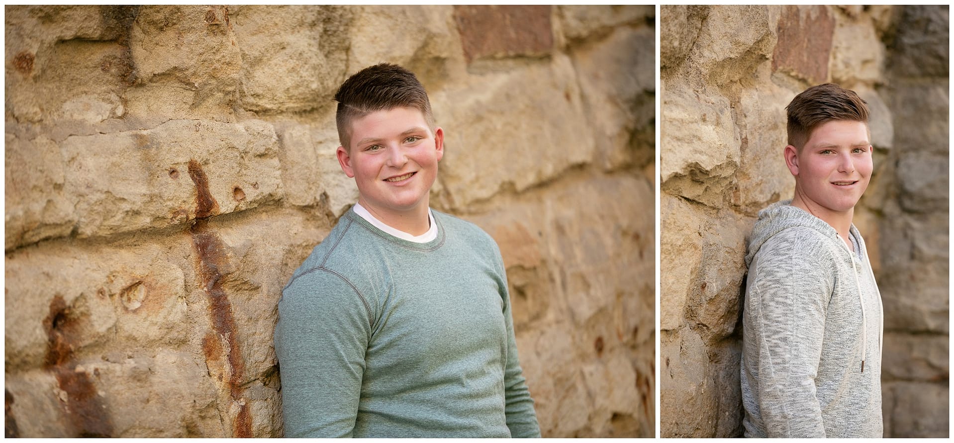 Twin brothers in side by side portraits. Photo by Tiffany Hix Photography.
