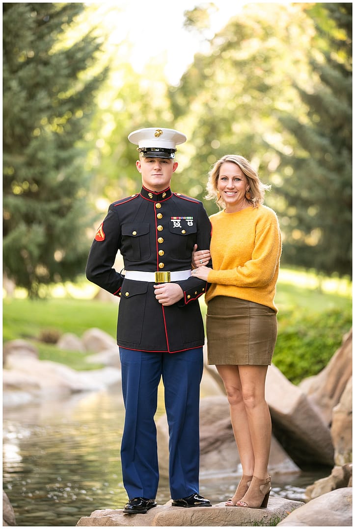 Young man in dress blues with his mother. Photos by Tiffany Hix Photography.
